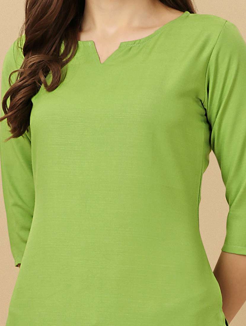 green cotton blend straight kurta - 19752711 - Standard Image - 4