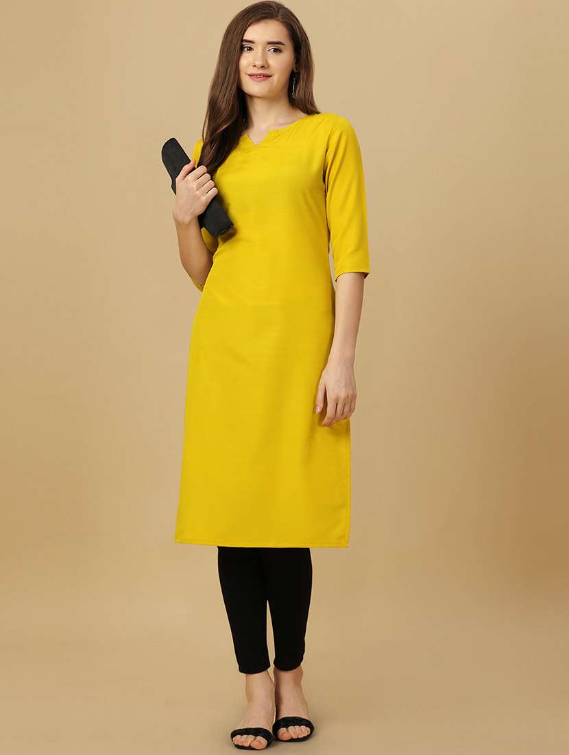 yellow cotton blend straight kurta - 19752715 -  Standard Image - 1