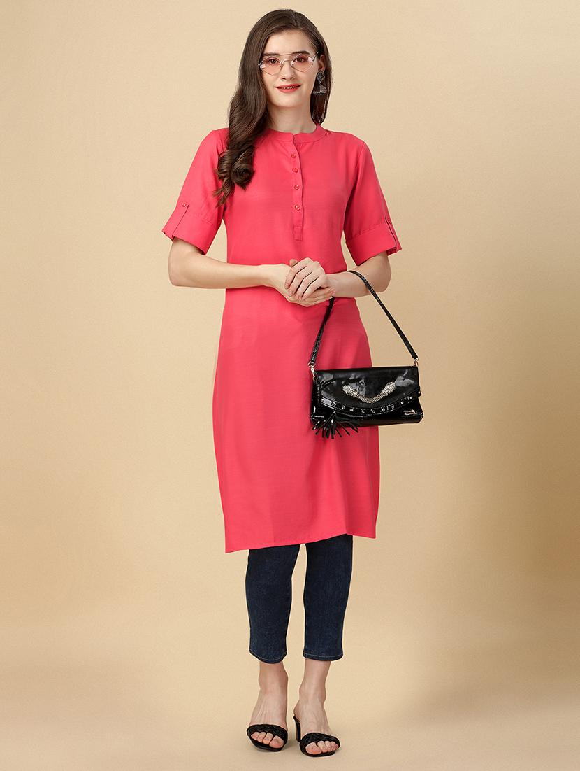 peach cotton blend asymmetric kurta - 19752720 - Standard Image - 1