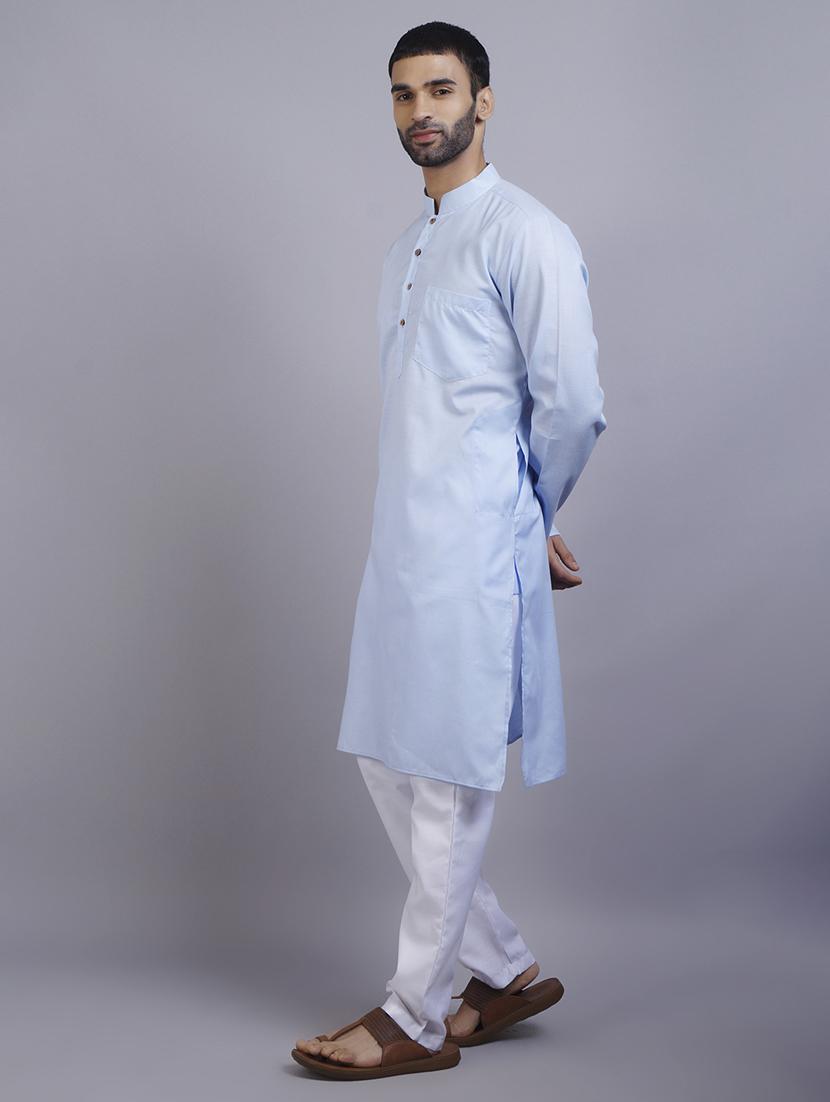 mandarin neck solid kurta pyjama set - 19753456 - Standard Image - 1