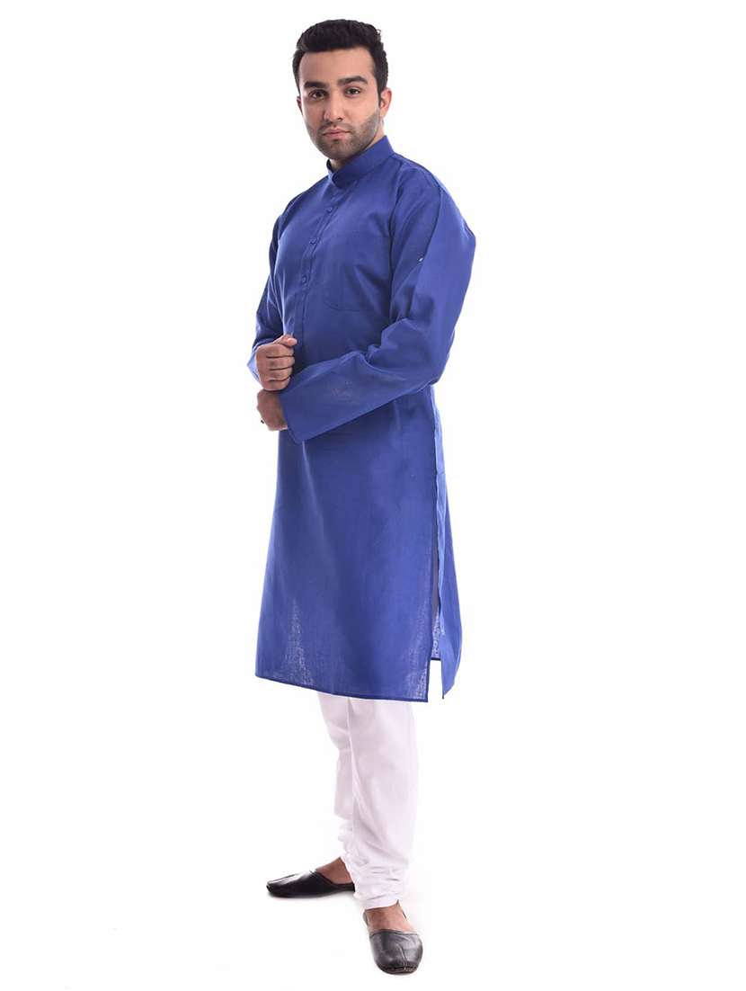 mandarin neck solid kurta pyjama set - 19754265 -  Standard Image - 1