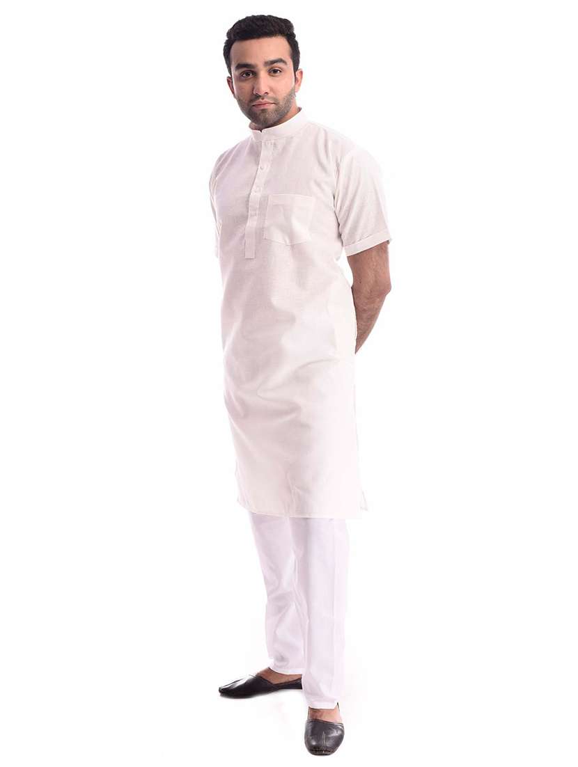 mandarin neck solid kurta pyjama set - 19754268 - Standard Image - 1