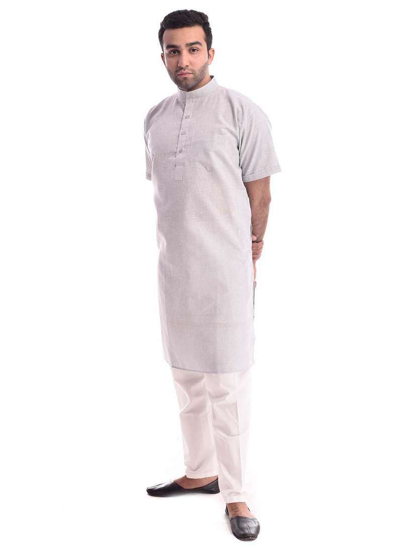 mandarin neck solid kurta pyjama set - 19754271 - Standard Image - 1