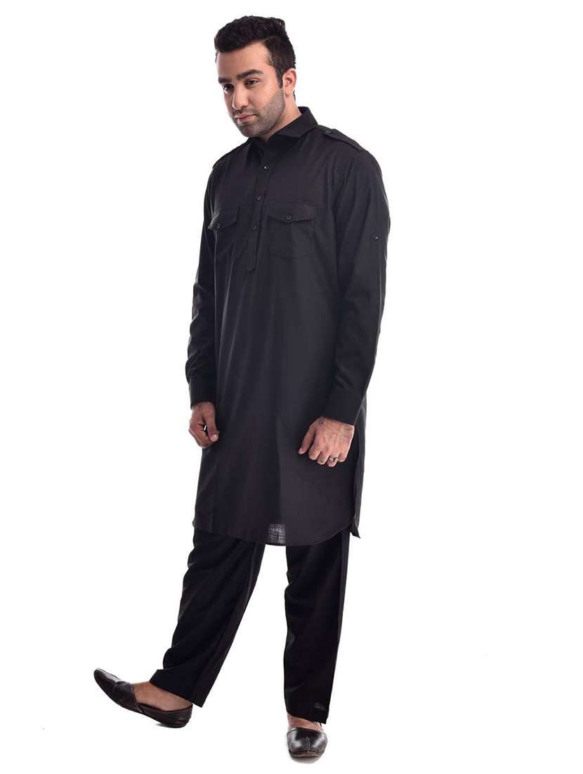 mandarin neck solid kurta pyjama set - 19754276 - Standard Image - 1