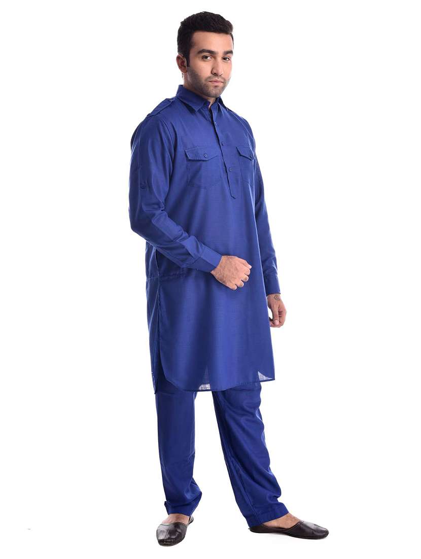 mandarin neck solid kurta pyjama set - 19754281 -  Standard Image - 1