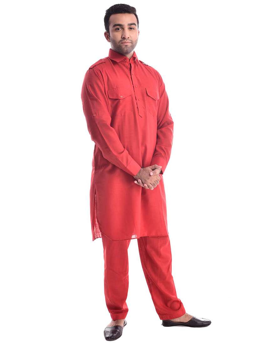 mandarin neck solid kurta pyjama set - 19754283 -  Standard Image - 1