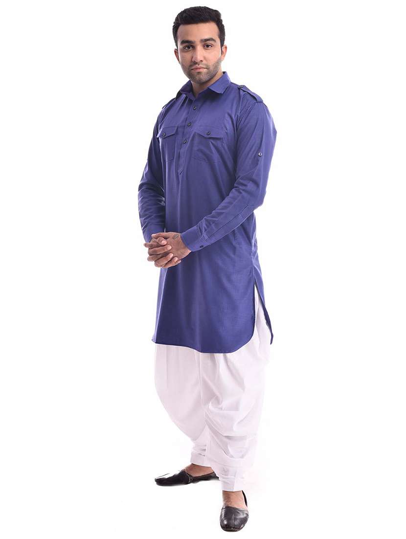 mandarin neck solid kurta pyjama set - 19754290 -  Standard Image - 1