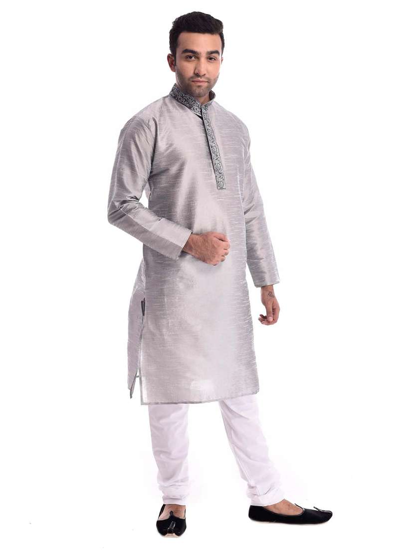 mandarin neck solid kurta pyjama set - 19754293 - Standard Image - 1