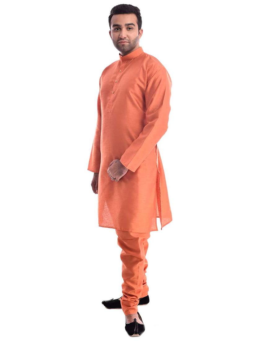 mandarin neck solid kurta pyjama set - 19754297 -  Standard Image - 1