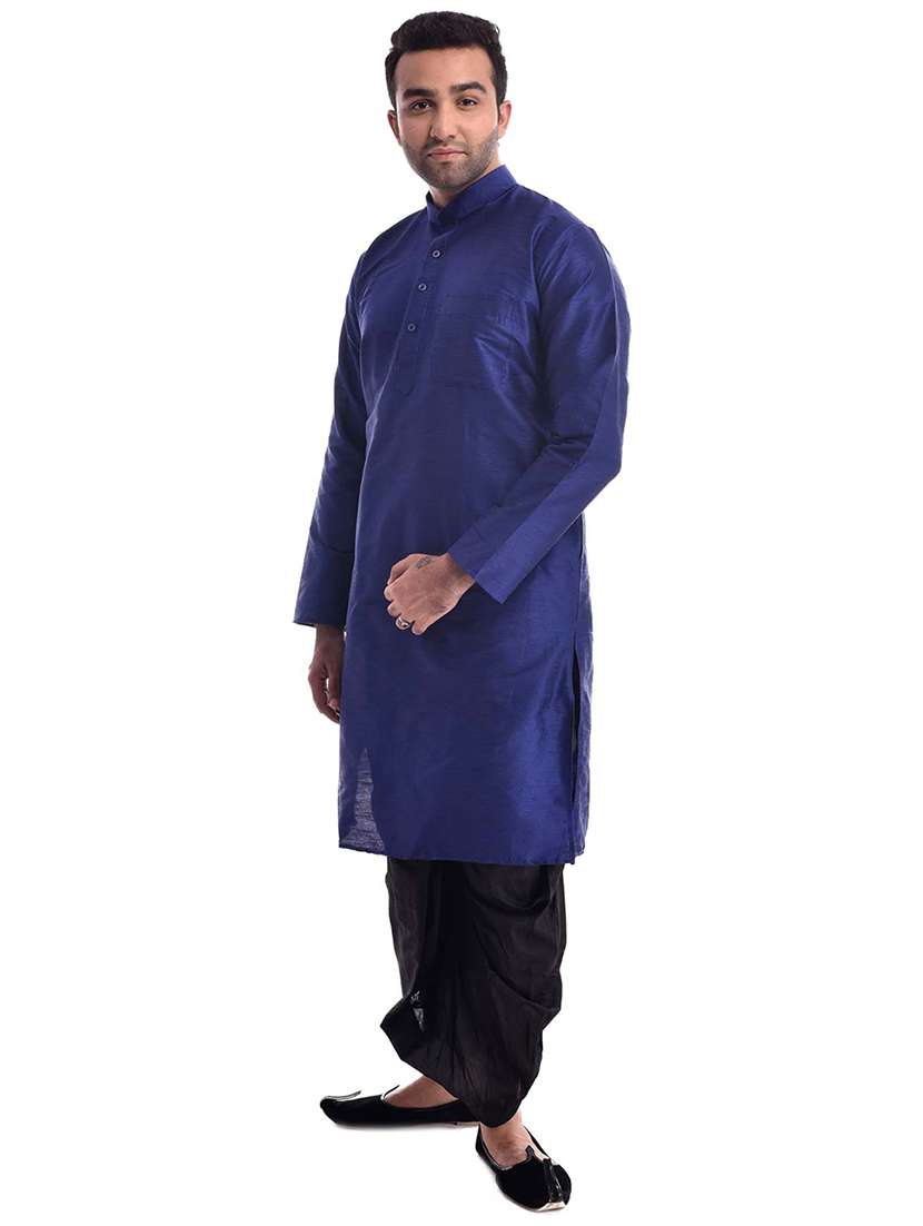 men mandarin collar solid dhoti kurta set - 19754325 -  Standard Image - 1