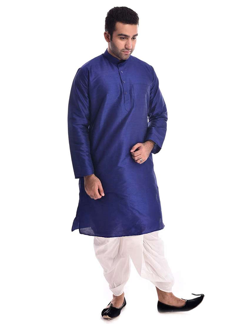 men mandarin collar solid dhoti kurta set - 19754326 -  Standard Image - 1