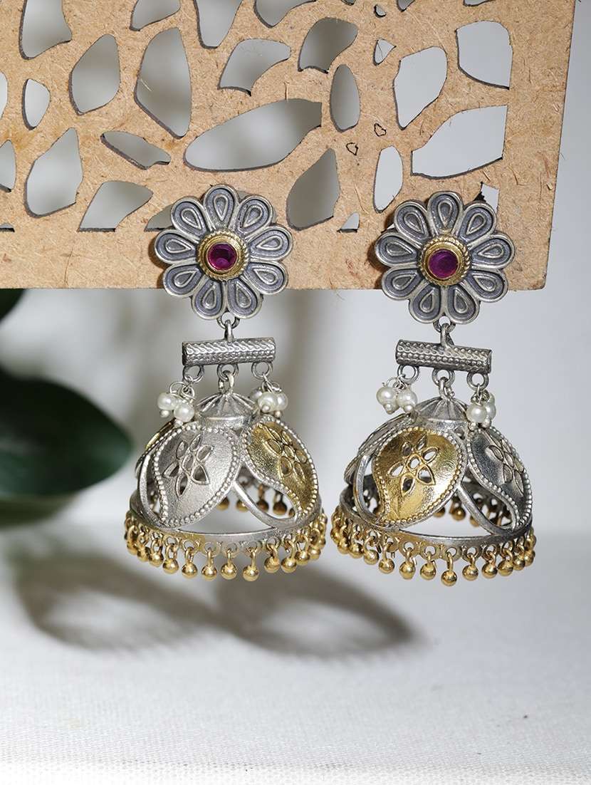 silver brass jhumka earring