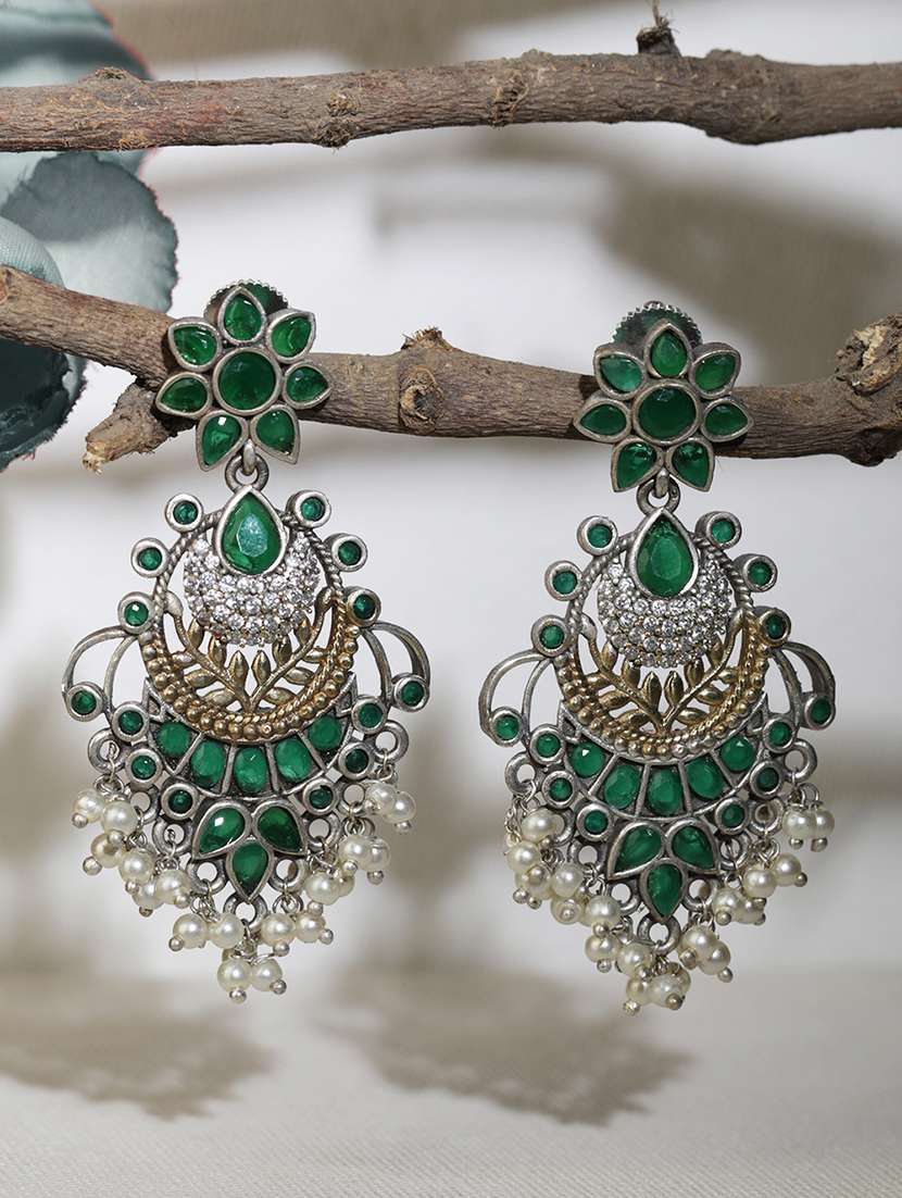 green brass drop earring