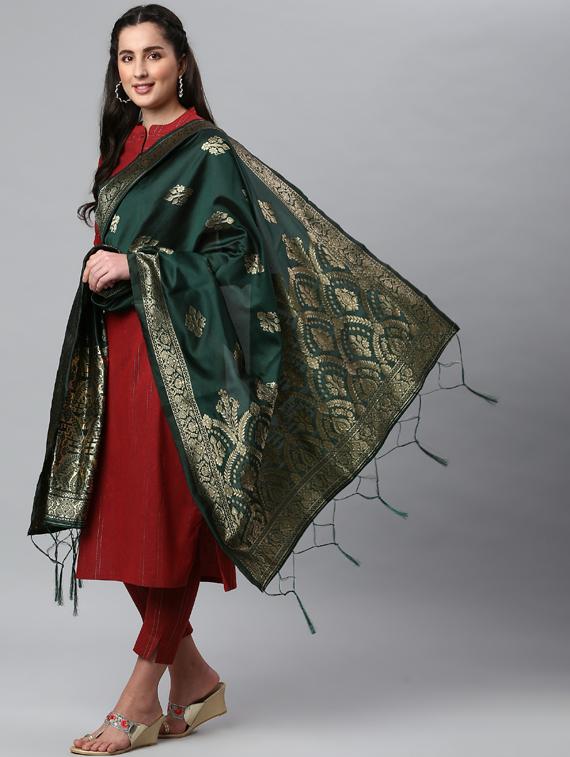 green silk blend dupatta - 19754889 -  Standard Image - 1