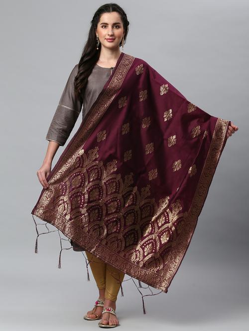 purple silk blend dupatta - 19754892 - Standard Image - 0