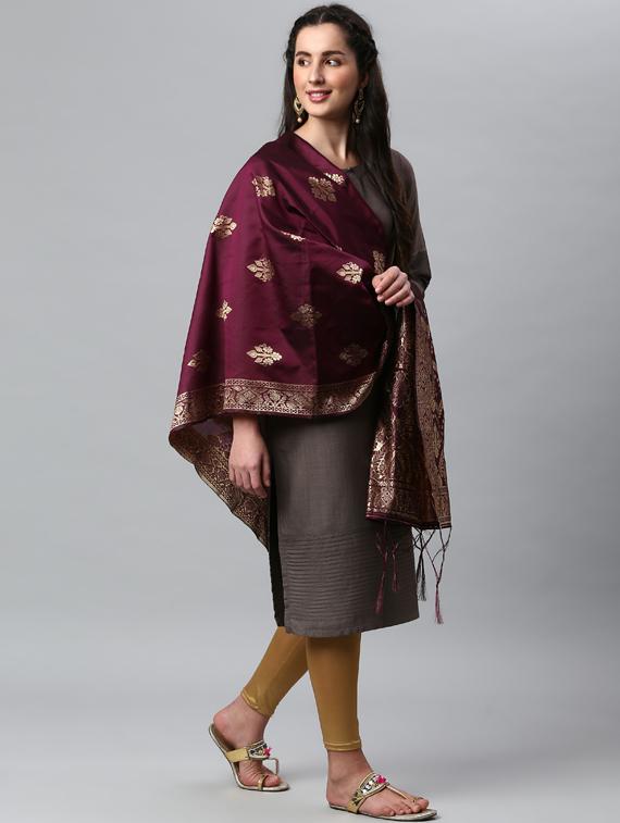 purple silk blend dupatta - 19754892 - Standard Image - 1
