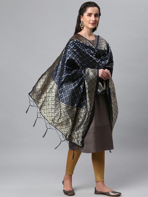 blue silk blend dupatta - 19754893 - Zoom Image - 0