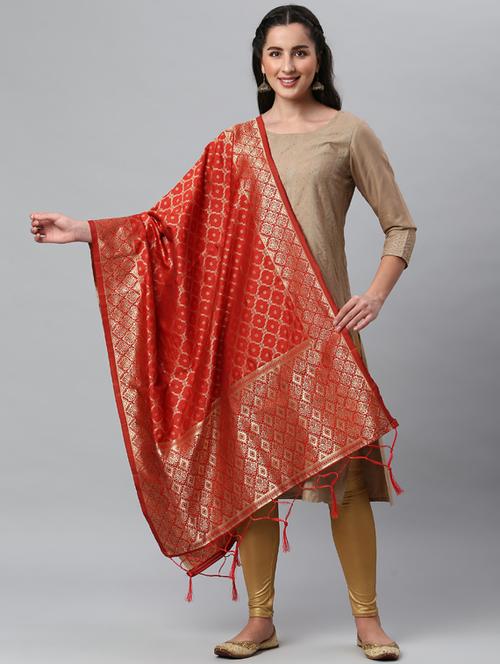 red silk blend dupatta - 19754895 -  Standard Image - 0