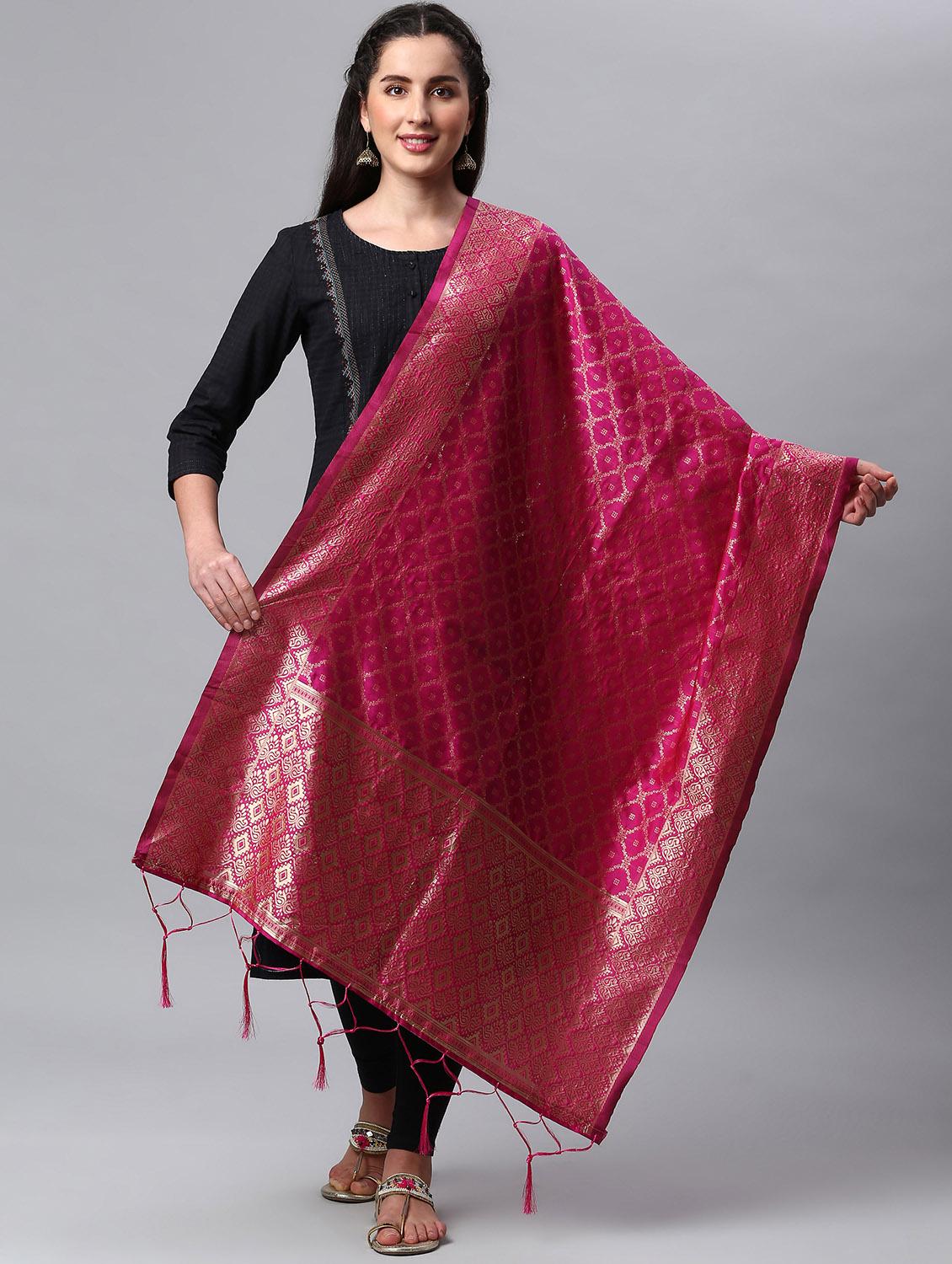fuchsia silk blend dupatta - 19754896 -  Zoom Image - 0