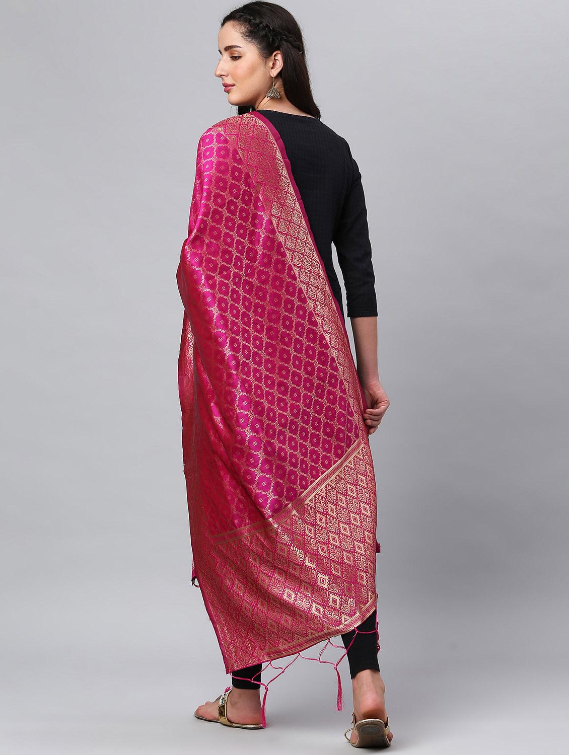 fuchsia silk blend dupatta - 19754896 -  Standard Image - 1