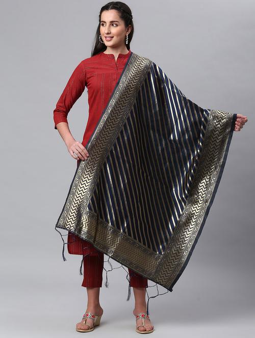 blue silk blend dupatta - 19754897 -  Standard Image - 0