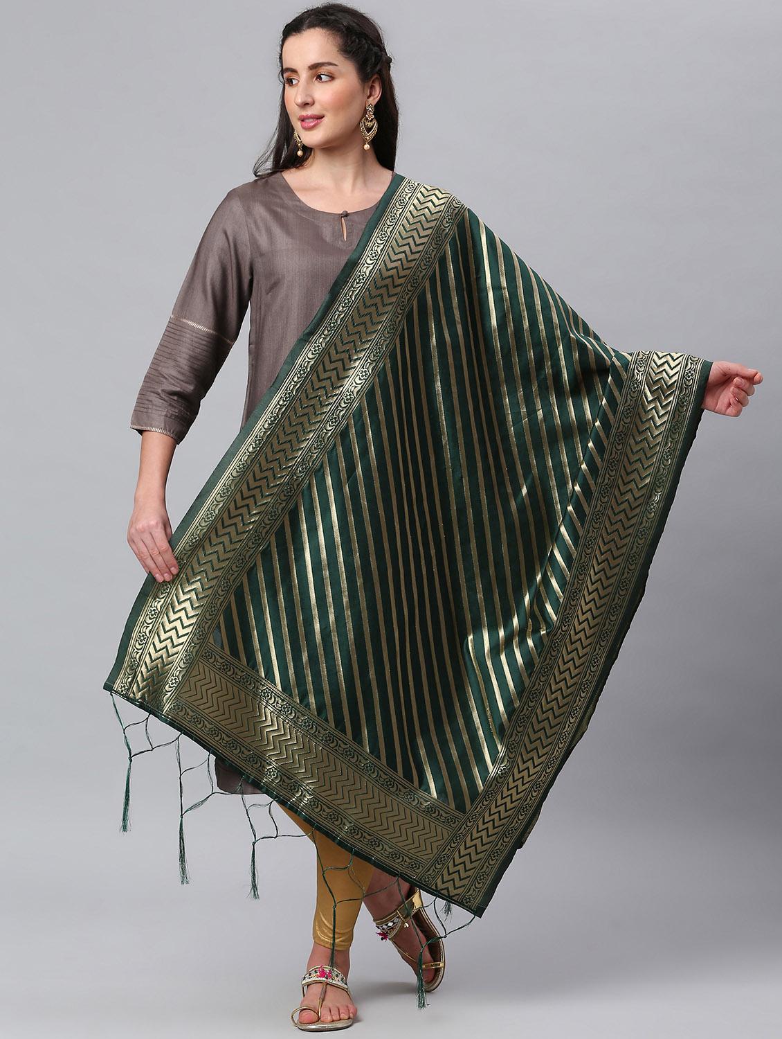 green silk blend dupatta - 19754898 -  Zoom Image - 0