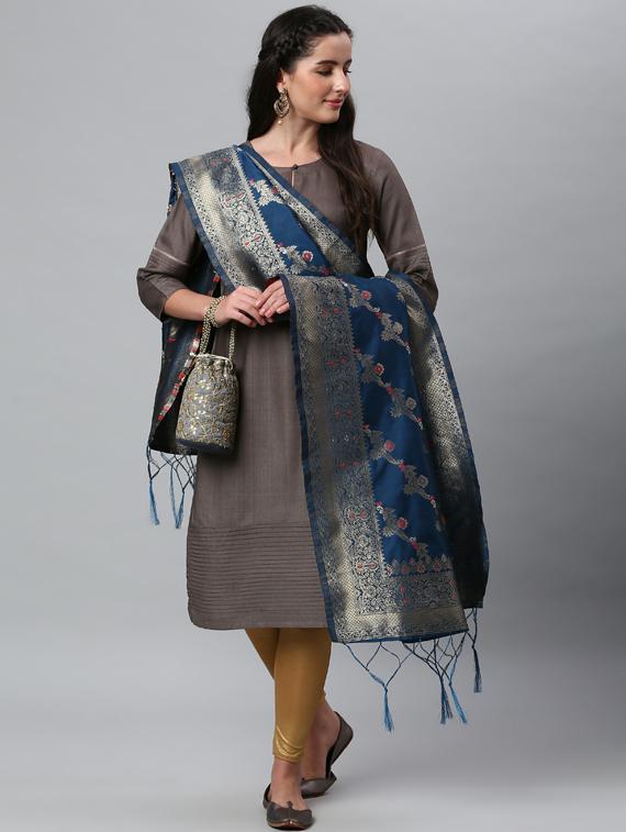 blue silk blend dupatta - 19754910 - Zoom Image - 0