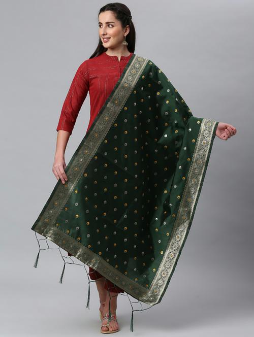 green silk blend dupatta - 19754912 -  Standard Image - 0
