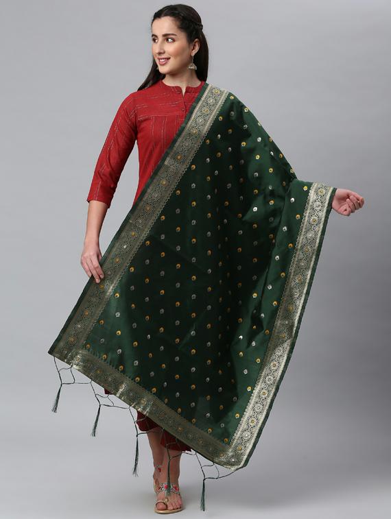 green silk blend dupatta - 19754912 -  Zoom Image - 0