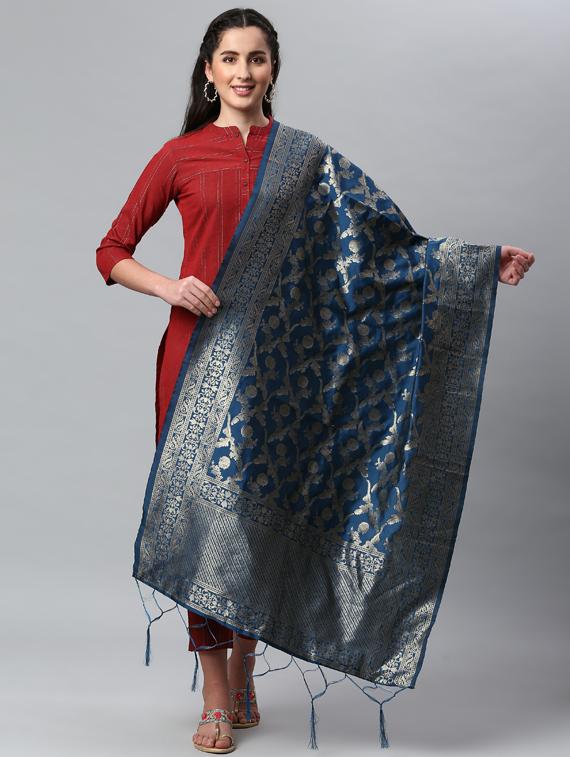 blue silk blend dupatta - 19754921 - Zoom Image - 0