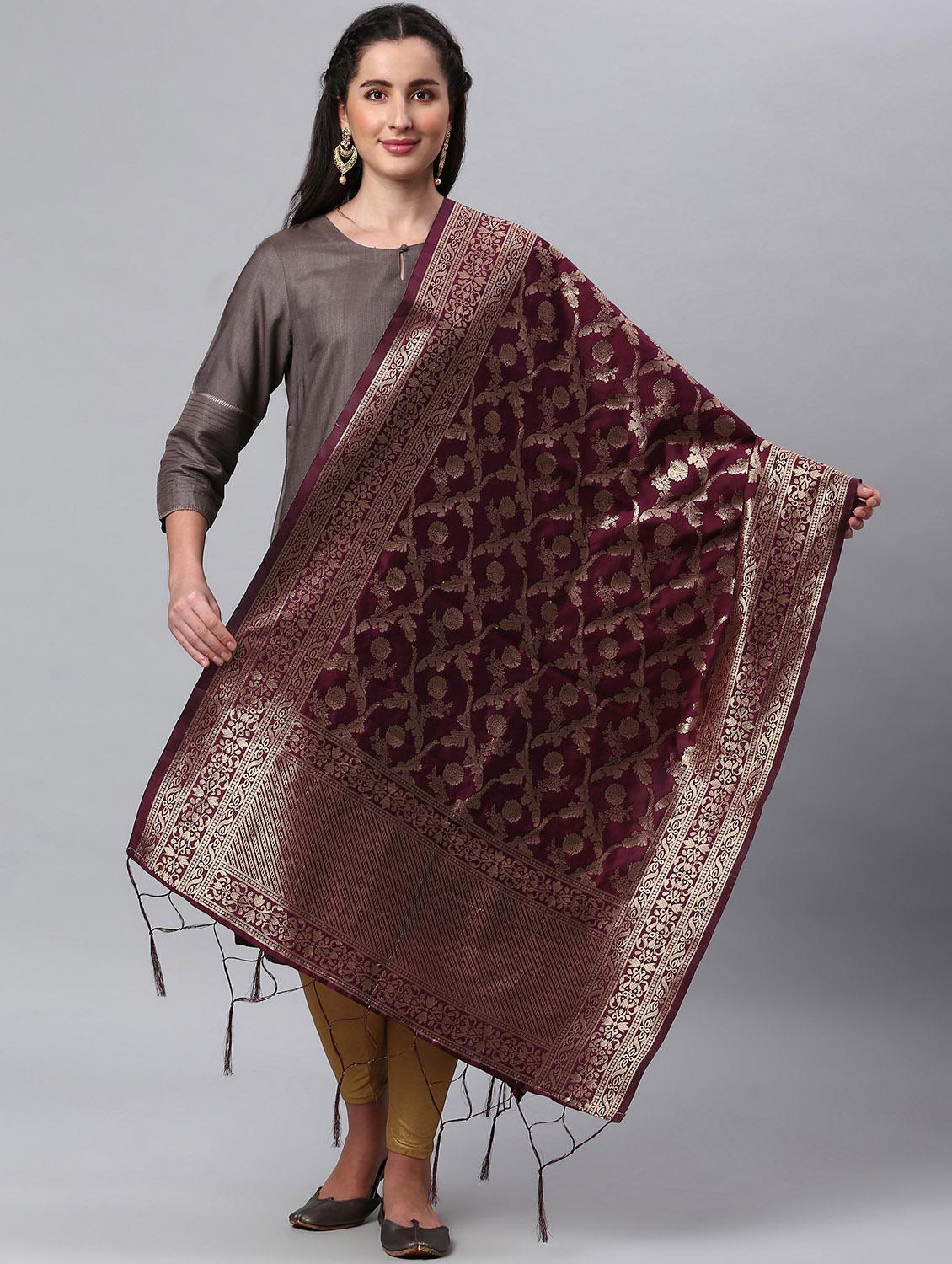 purple silk blend dupatta - 19754923 -  Zoom Image - 0