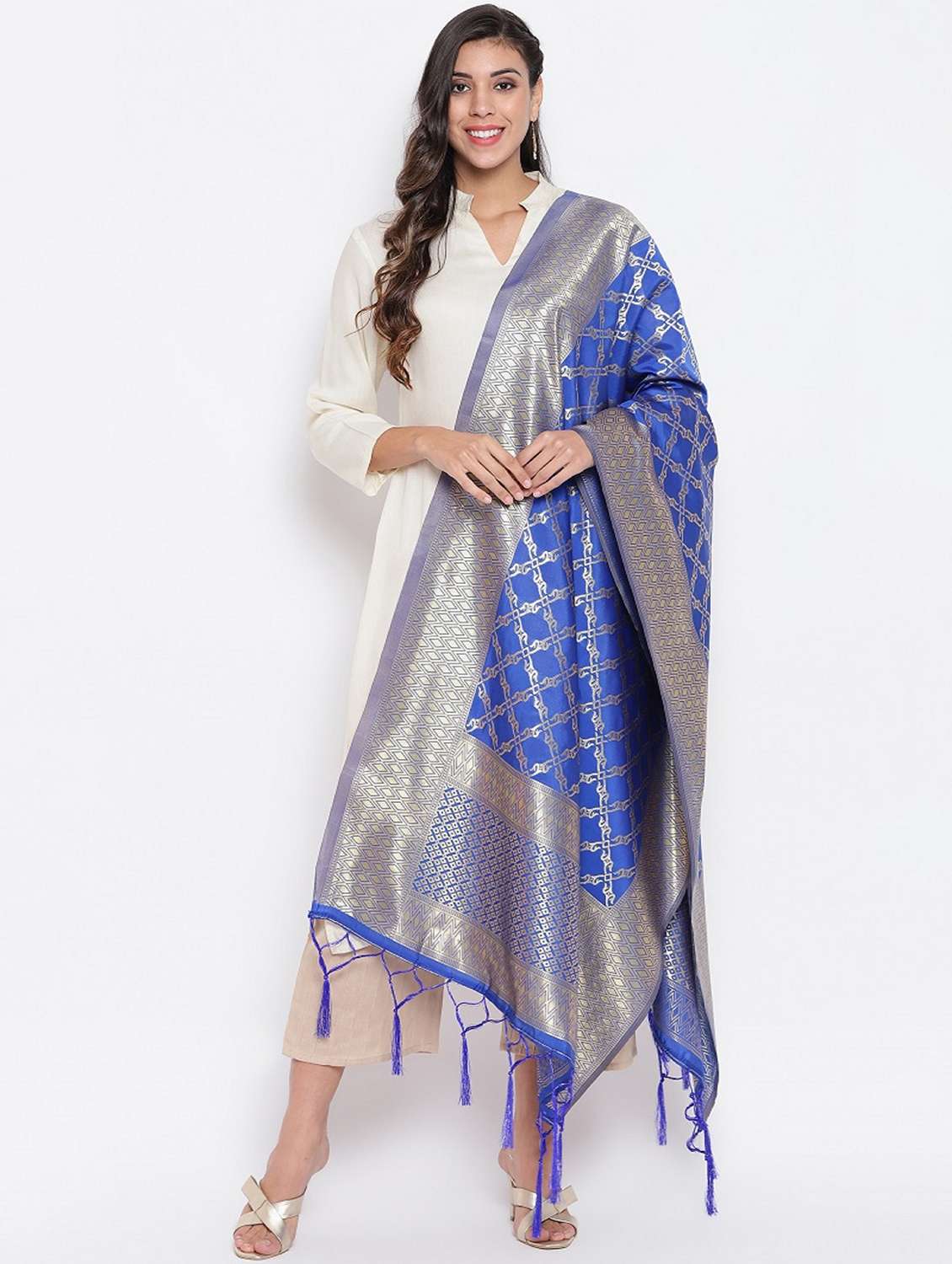 blue silk blend dupatta