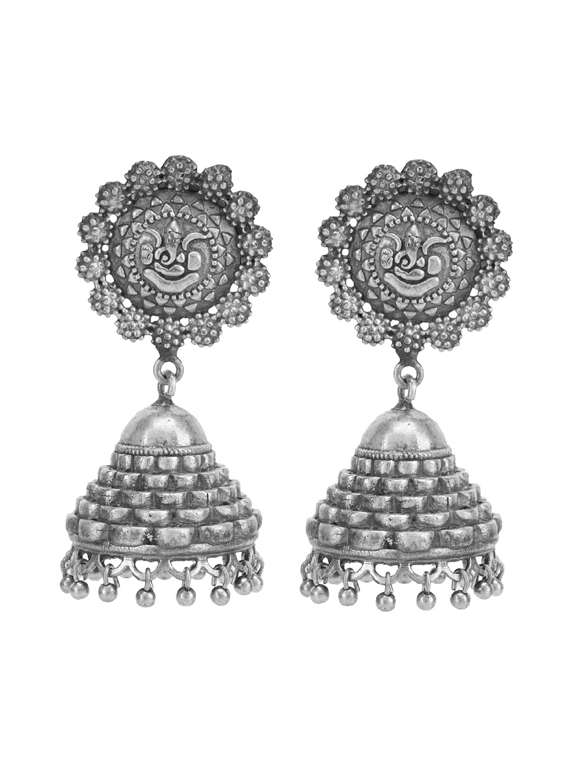 sliver brass oxidised jhumka earring