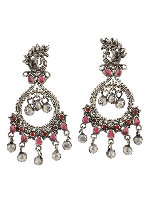red sliver brass oxidised drop earring - 19755011 - Standard Image - 0