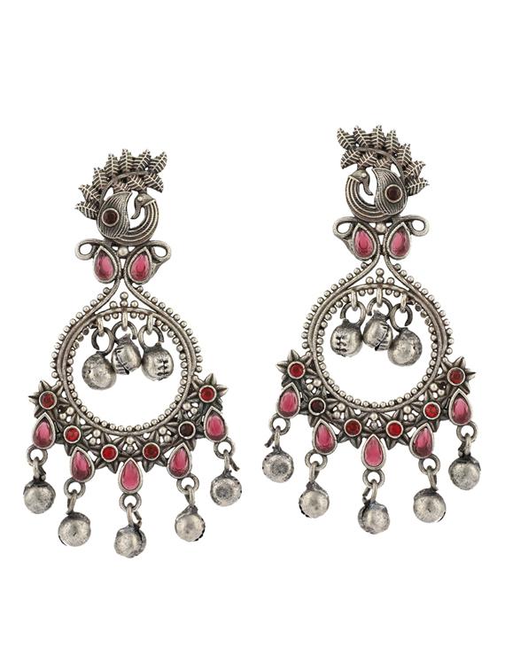 red sliver brass oxidised drop earring - 19755011 - Zoom Image - 0