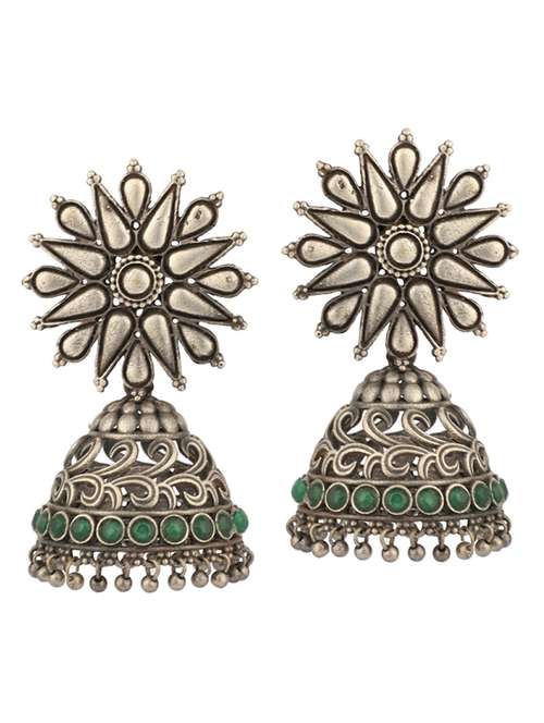 sliver brass oxidised jhumka earring - 19755012 -  Standard Image - 0