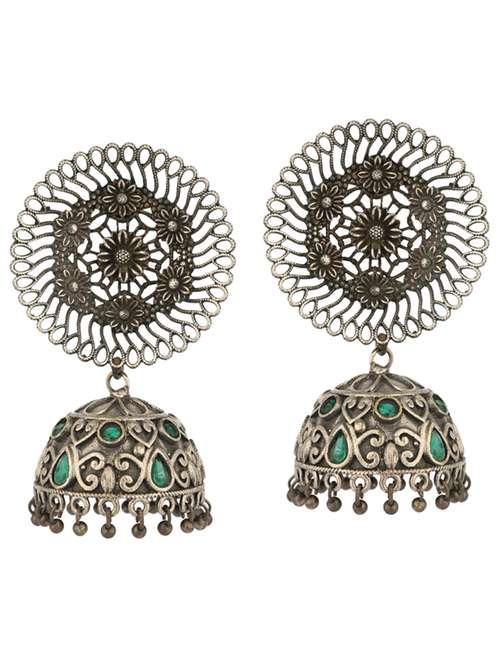 metallic brass oxidised jhumka earring - 19755014 -  Standard Image - 0