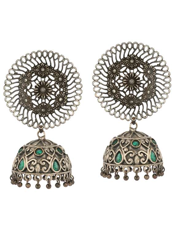 metallic brass oxidised jhumka earring - 19755014 -  Zoom Image - 0