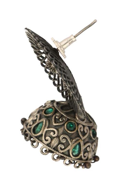 metallic brass oxidised jhumka earring - 19755014 -  Standard Image - 1