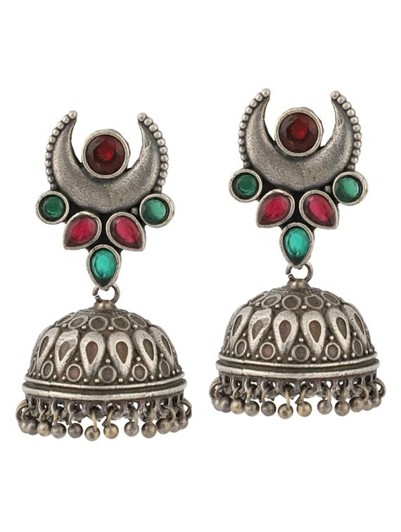 sliver brass oxidised jhumka earring - 19755017 - Zoom Image - 0