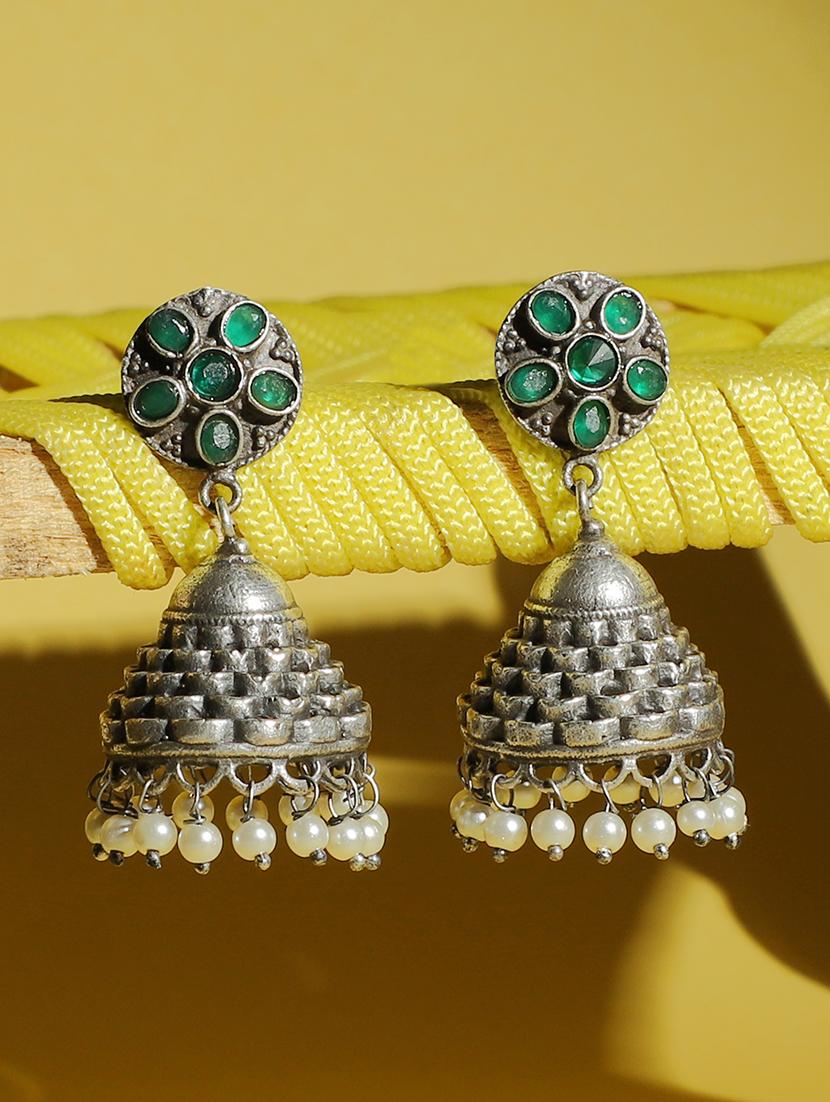 green brass jhumka earring - 19755038 -  Zoom Image - 0
