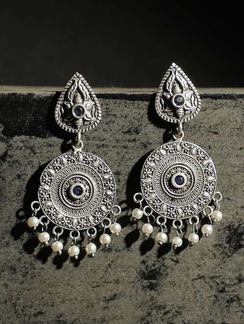 silver brass pearl jhumka earrings - 19755039 - Standard Image - 0