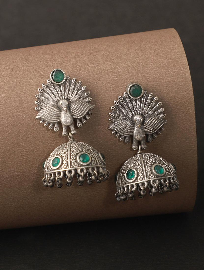 green brass jhumka earring - 19755047 -  Zoom Image - 0