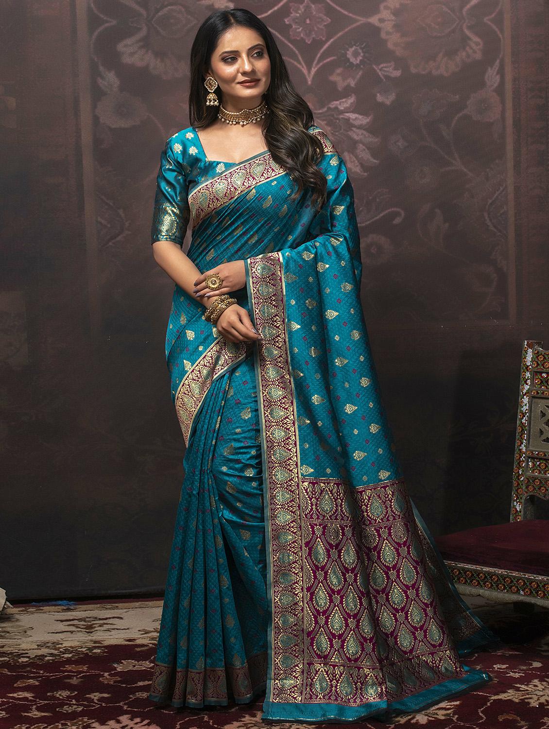 women's self design sea green colored saree with blouse - 19755062 - Zoom Image - 0