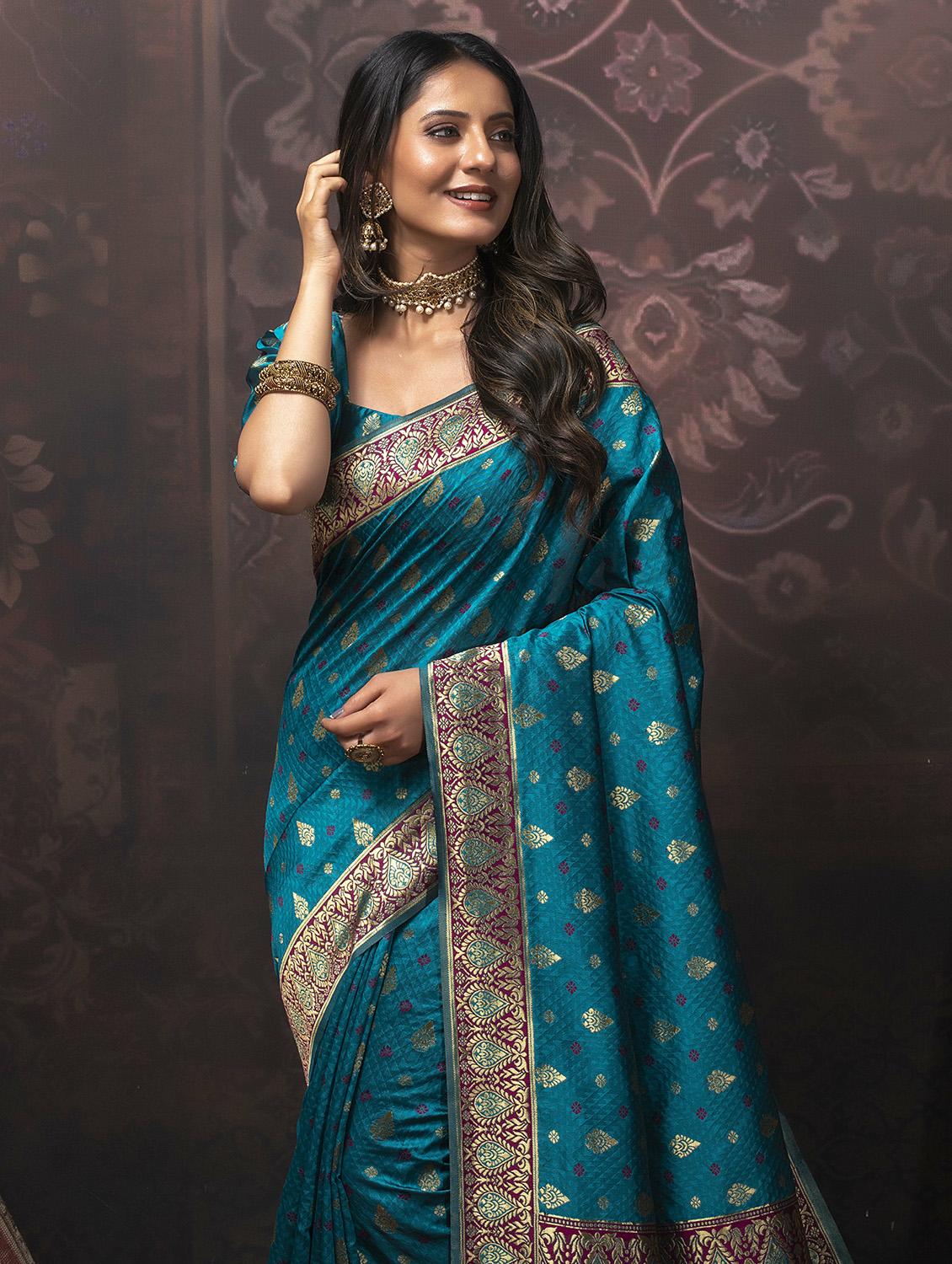 women's self design sea green colored saree with blouse - 19755062 -  Standard Image - 1