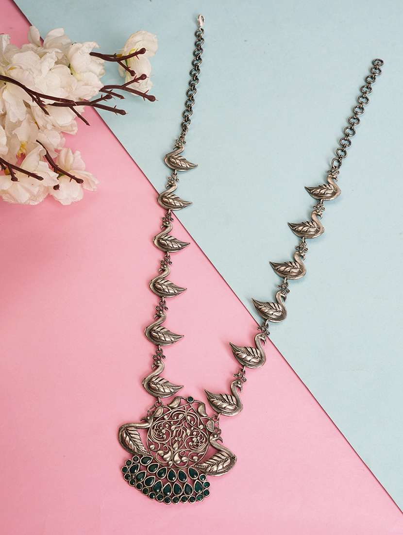 green brass long necklace