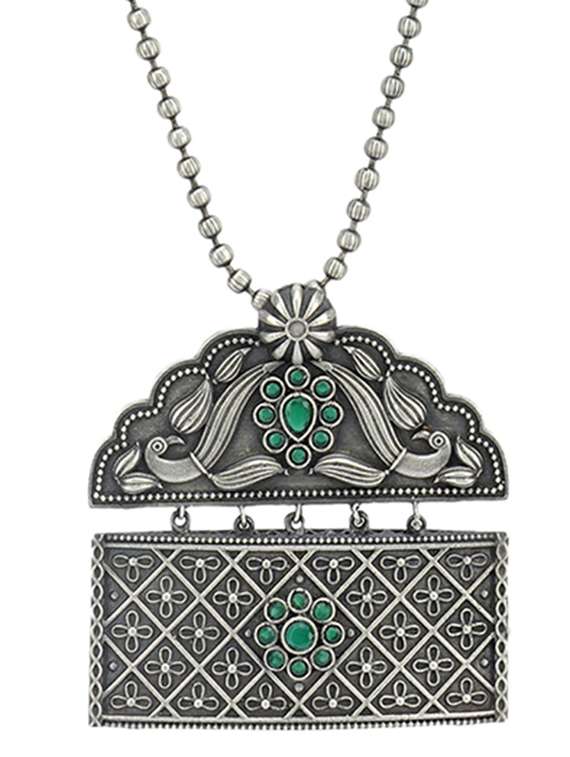 sliver brass oxidised long necklace
