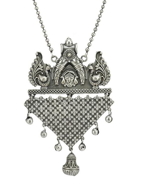 sliver brass oxidised long necklace - 19755196 -  Zoom Image - 0