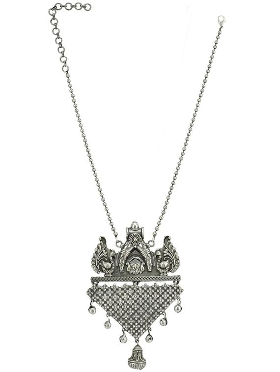 sliver brass oxidised long necklace - 19755196 -  Standard Image - 1