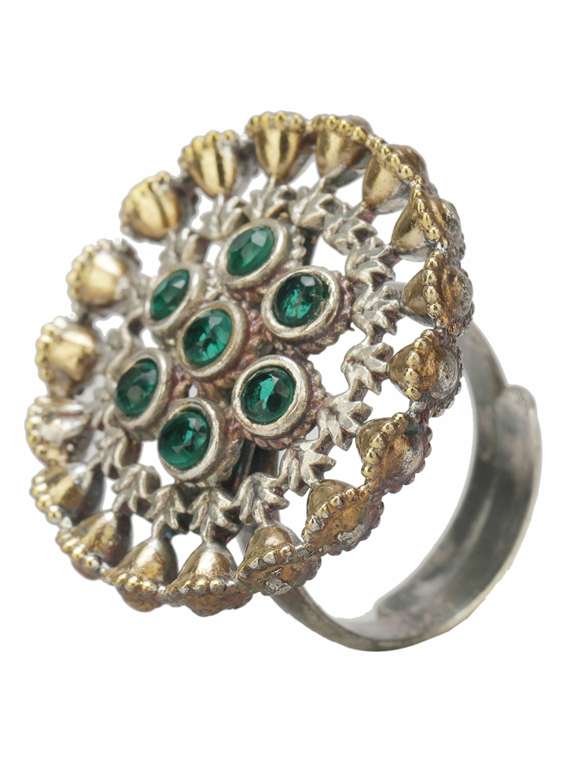 green tone sliver brass oxidised finger ring